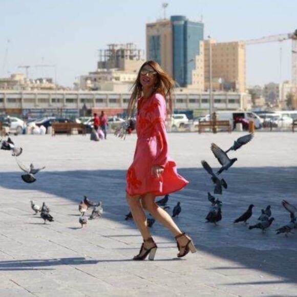 Tory Burch Sadie Tie Waist Embroidered Peasant Dress S Pink Orange - Picture 2 of 9